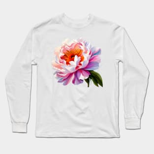 Elegant Ombre Pink Peony Flower Watercolor Floral Art Long Sleeve T-Shirt